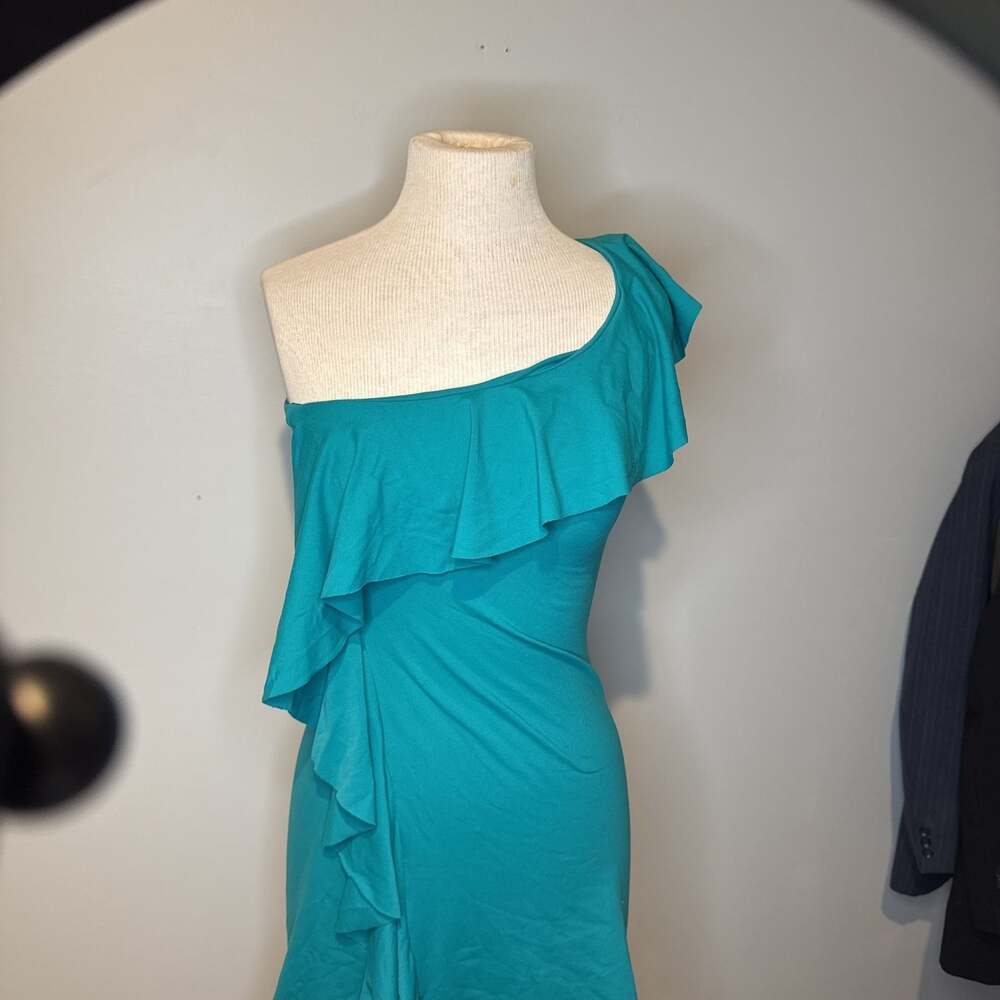 Susana‎ Monaco teal one shoulder dress ruffles